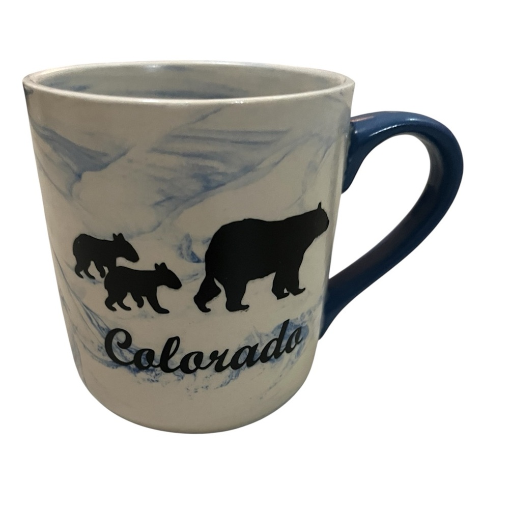 Colorado Bear Family Blue Marble Ceramic Coffee Mug Wildlife Souvenir Cup